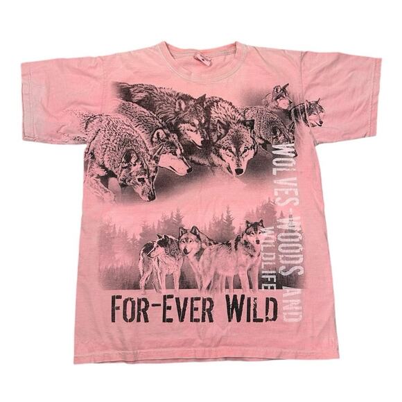 Vintage Wolf Nature Graphic Tee Pink Size Medium Anvil Tag - Picture 1 of 6